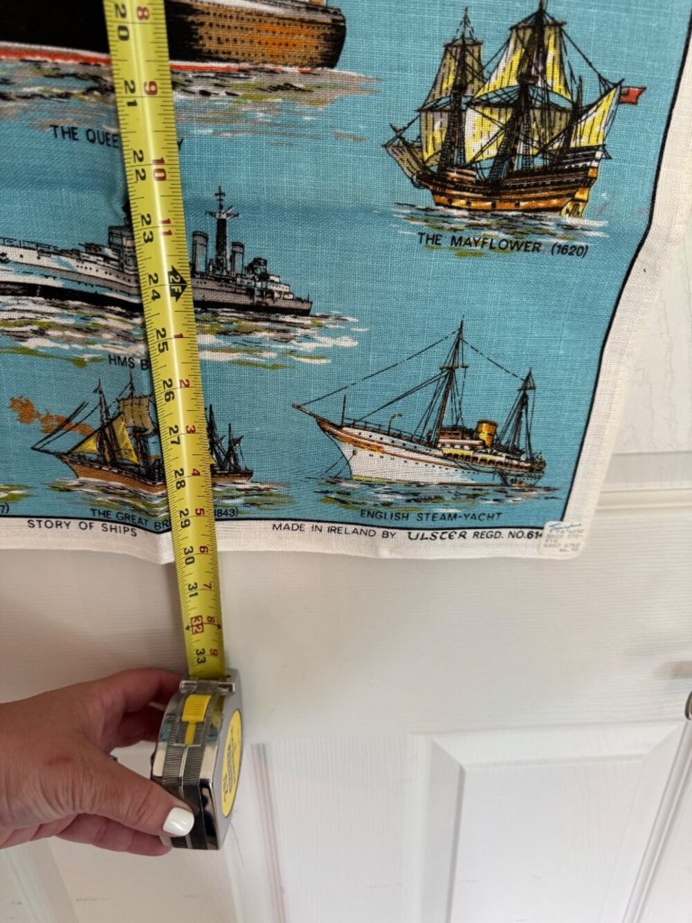 Story Of Ships Vintage Linen Tea Towel Ulster Ireland 30x19 Blue Nautical Theme - Picture 9 of 14